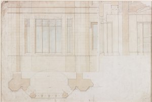 Design pro okno v Holme Eden (pero a inkoust a mytí (modrá a hnědá) na papíře (na papíře)) od John Dobson