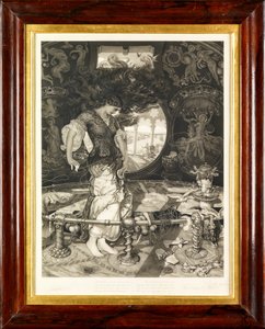 Paní ze Shalott (mezzotinta)