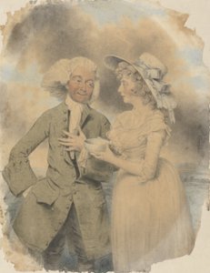 John Edwin a paní Wellsová jako Lingo a Cowslip in the Agreeable Surprise, 1787 (wc a tělová barva a černá křída na papíru) od John Downman