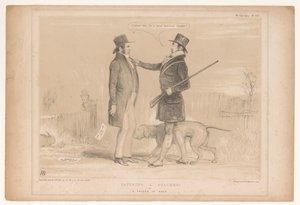 Karikatura o anglické domácí politice Chytání pytláka! nebo Přítel v nouzi (titul na předmětu) HB Sketches (název série na objektu) od John Doyle
