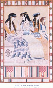 Ladies of the Minoan Court , ilustrace z mýtů Kréty a hospody Prehelénská Evropa. od Gresham Publishing Company Limited 20. léta (barevné lito) od John Duncan