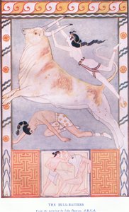 The Bull Baiters, ilustrace z Myths of Crete a Pre-hellenic Europe pub. Gresham Publishing Company Limited 20. léta 20. století od John Duncan
