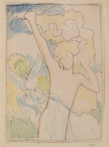 Bez názvu [Ženská postava a holubice] (tužka) od John Duncan