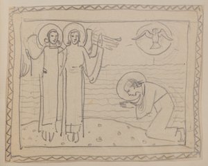 Bez názvu [Klečící postava a dva andělé] (tužka) od John Duncan
