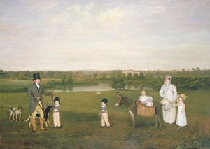 William Hetton Cooke se svou manželkou a dětmi ve Worleston Rookery, Chester od John E. Ferneley