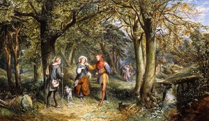 Scéna z „Jak se vám líbí“: Rosalind, Celia a Jacques v The Forest of Arden, 1864
