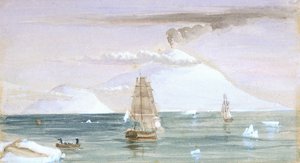 Beaufortův ostrov a hora Erebus. Objev 28. ledna 1841 od John Edward Davis