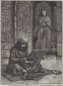 Zobeide objeví mladého muže recitujícího Korán (rytina) od John Everett (after) Millais