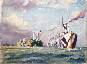 Cunarder (parník), cca 1918 (olej na kartonu) od John Everett