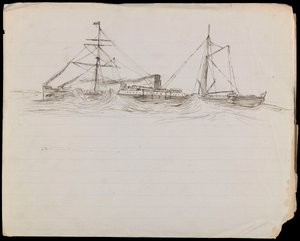 PAH1228; Náčrtky bitevní lodi a dvou dalších lodí královského námořnictva (kresba) od John Everett