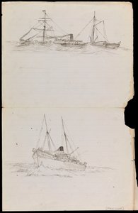 PAH1228; Náčrtky bitevní lodi a dvou dalších lodí královského námořnictva (kresba) od John Everett