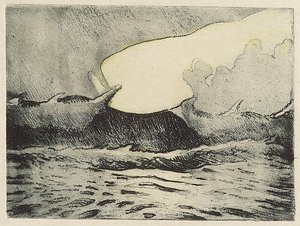 Mořská krajina - velmi drsné šedé moře 2, 20. století (kolorovaný lept) od John Everett