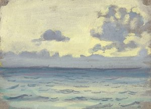 Mořská krajina, lodě na klidném horizontu, konec 19. století - polovina 20. století (akvarel, grafit, papír) od John Everett