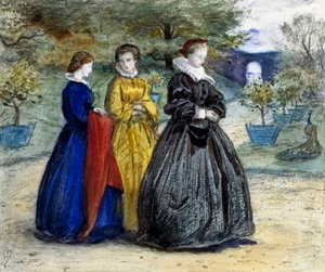 "Marie Skotská" Královna Marie Stuartovna (1542-1587) neboli Marie I. Skotská a její družina. Obraz Johna Everetta Millaise (1829-1896) (preraphaelite) od John Everett Millais