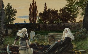 Tutkimus "The Vale of Rest" (akvarelli, guassi ja arabikumi paperille) od John Everett Millais