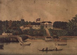 First Government House, Sydney, cca 1807 (akvarel) od John Eyre
