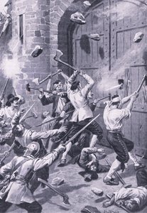 Vyhození Dundee 1. září 1651: Angličtí námořníci útočí na přístav Wellgate, ilustrace z 