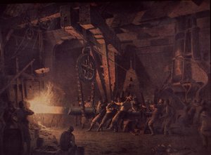 West Point Gun Foundry, kování hřídele, kolem roku 1867 (olej na plátně)