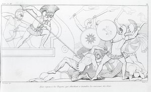 Ajax odpuzuje Trojany, kteří se snaží spálit řecké lodě. Kresba Johna Flaxmana (1755 - 1826). Homérova Ilias. Zpěv XV. od John Flaxman