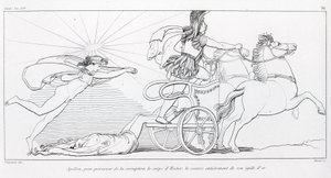 Apollón, bůh Slunce, aby zachoval Hektorovo tělo, ho zcela zakryl svou zlatou egidou. Zpěv XXIV. Kresba Johna Flaxmana (1755 - 1826). Homérova Ilias. od John Flaxman