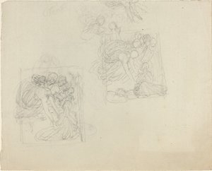 Studie k pomníku s anděly sahajícími až k modlícímu se postavě [recto a verso] od John Flaxman