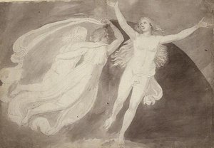 Nanebevstoupení duše (tužka, pero a inkoust s šedým lavírováním na papíře) od John Flaxman