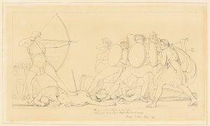 Odysseus zabíjí nápadníky od John Flaxman