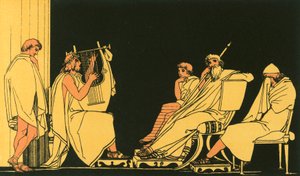 Ulysses pláče při písni Demodocus od John Flaxman