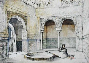Interiér sálu Abencerrajes (Sala de los Abencerrajes), z knihy "Sketches and Drawings of the Alhambra", vyryl William Gauci (fl.1825-54)