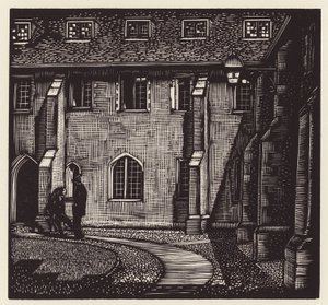 Cambridge: Corpus Christi, Old Court (dřevoryt)