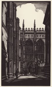 Cambridge: (dřevoryt): Královská kaple a univerzitní knihovna (dřevoryt)