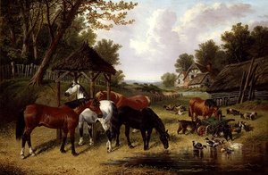 Koně u dvorního rybníka (olej na plátně) od John Frederick Herring Senior
