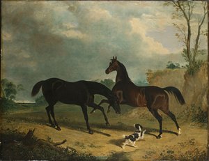 Lovci a španěl v zalesněné krajině, 1835 od John Frederick Herring Senior