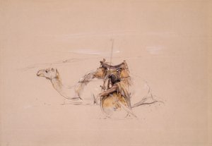 Bisharin Arab svým velbloudem (tužka a akvarel) od John Frederick Lewis