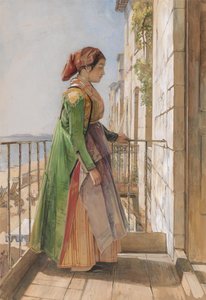 Řecká dívka stojící na balkoně od John Frederick Lewis