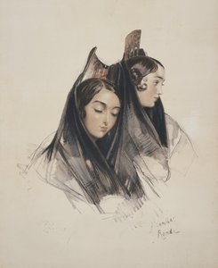 Girls of the Ronda, Andalusia, deska 11 ze Sketches of Spain, rytina Charlese Josepha Hullmandela (1789-1850) vydáno 1836 od John Frederick Lewis