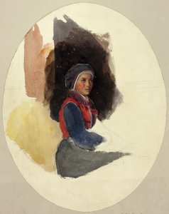 Skica sedící ženy v selském kroji od John Frederick Lewis