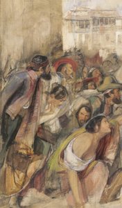 Studie k proklamaci Dona Carlose, kolem 1834-28 (bez barvy a tělové barvy na papíře křídou a tužkou) od John Frederick Lewis