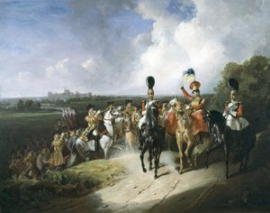 Kapela druhého pluku Life Guards opouštějící Windsor, 1830
