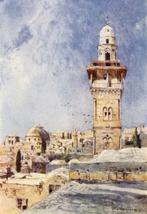 Minaret v severozápadním rohu Temple Area (barevné lito) od John Fulleylove