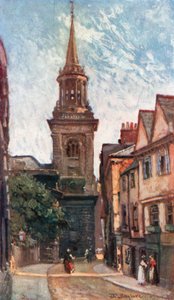 Kostel Všech svatých, z Turl Street (barevná litografie) od John Fulleylove