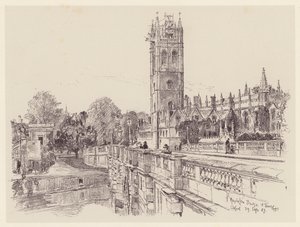 Magdalen College z mostu (litografie) od John Fulleylove