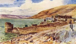Galilejské jezero při pohledu na jih od Tiberias (barva litho) od John Fulleylove