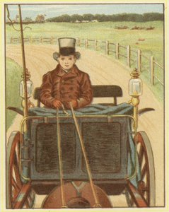 Chlapec řídí koně a vůz (barva litho)
