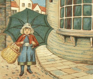 Holčička nakupuje s košíkem (barva litho)