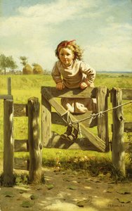 Mladá dívka houpající se na bráně, od John George Brown