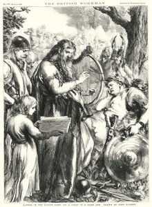 Alfred v dánském táboře; nebo, Světlo v temném věku (rytina) od John Gilbert
