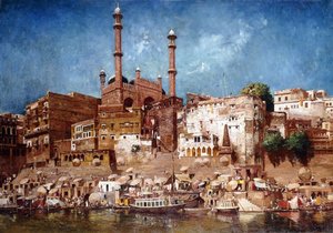 Pohled na Ghats s Aurangzebovou mešitou, Benares od John Gleich