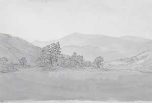 Llantysilio Mountain, Wales (pero, inkoust a mytí na papíře) od John Glover