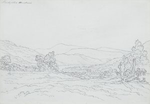 Llantysilio Mountain, Wales (tužka, pero a inkoust na papíře) od John Glover